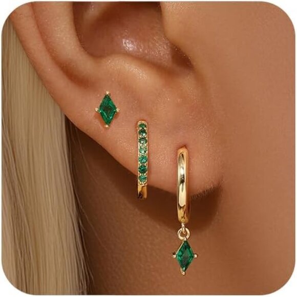 Gold Hoop Earrings Set for Women, Cubic Zirconia Gold Hoop Earrings Stud, Huggie - Picture 1 of 7